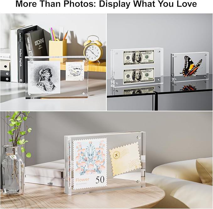 5 Pack 8x10 Acrylic Picture Frames - 20% Thicker Double Sided Magnetic Frame with UV Protection - Freestanding Clear Frameless Display for Tabletops - Modern Photo Frame Set for Home & Office Decor