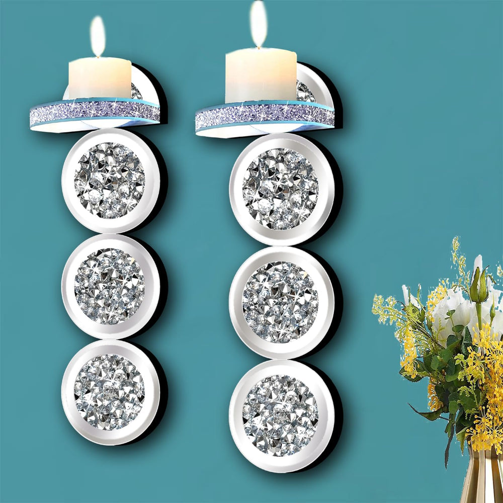ZOLAPI Set of 2 Crystal Crush Diamond Candle Sconces, Gorgeous Silver Mirrore...
