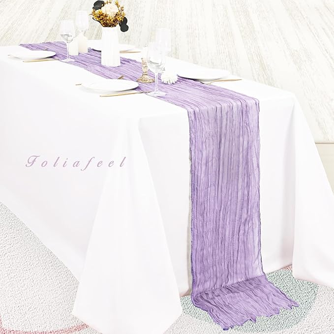 20 Pack Lilac Cheesecloth Table Runner 10FT Rustic Gauze Cheese Cloth Table Runner for Wedding 20 x 120 Inch Long Bridal Baby Shower Table Decor Boho Fabric Sheer Birthday Party Table Decorations