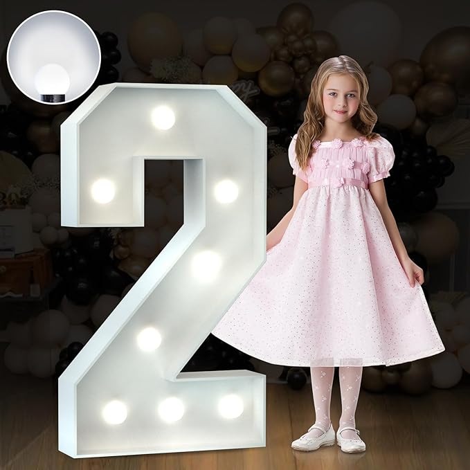 Marquee Numbers 3 Feet Tall Big Light Up Numbers 2nd 21st 25th Birthday Decorations Girl Boy Graduation Decorations 2025 White Anniversary Party Decor Large Cardboard Prop Backdrop Sign 2