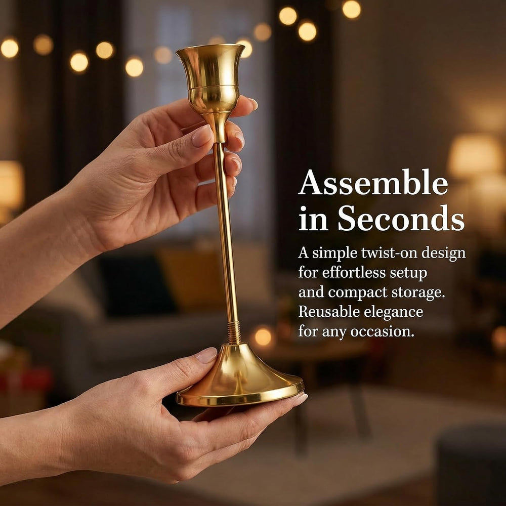 Brass Gold Candle Holders Rustproof Taper Candlestick Holders for Holiday Par...