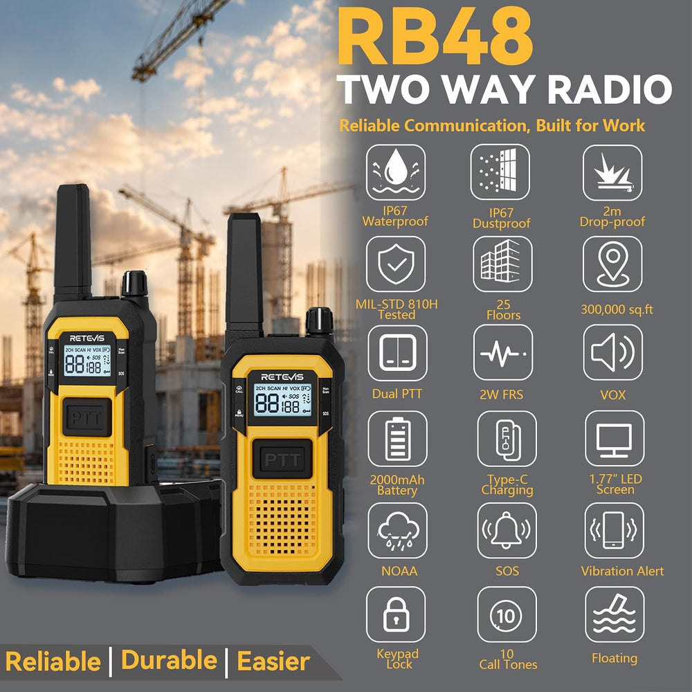 Retevis RB48 FRS Walkie Talkies Long Range,Mil-Standards 810H Two Way Radio