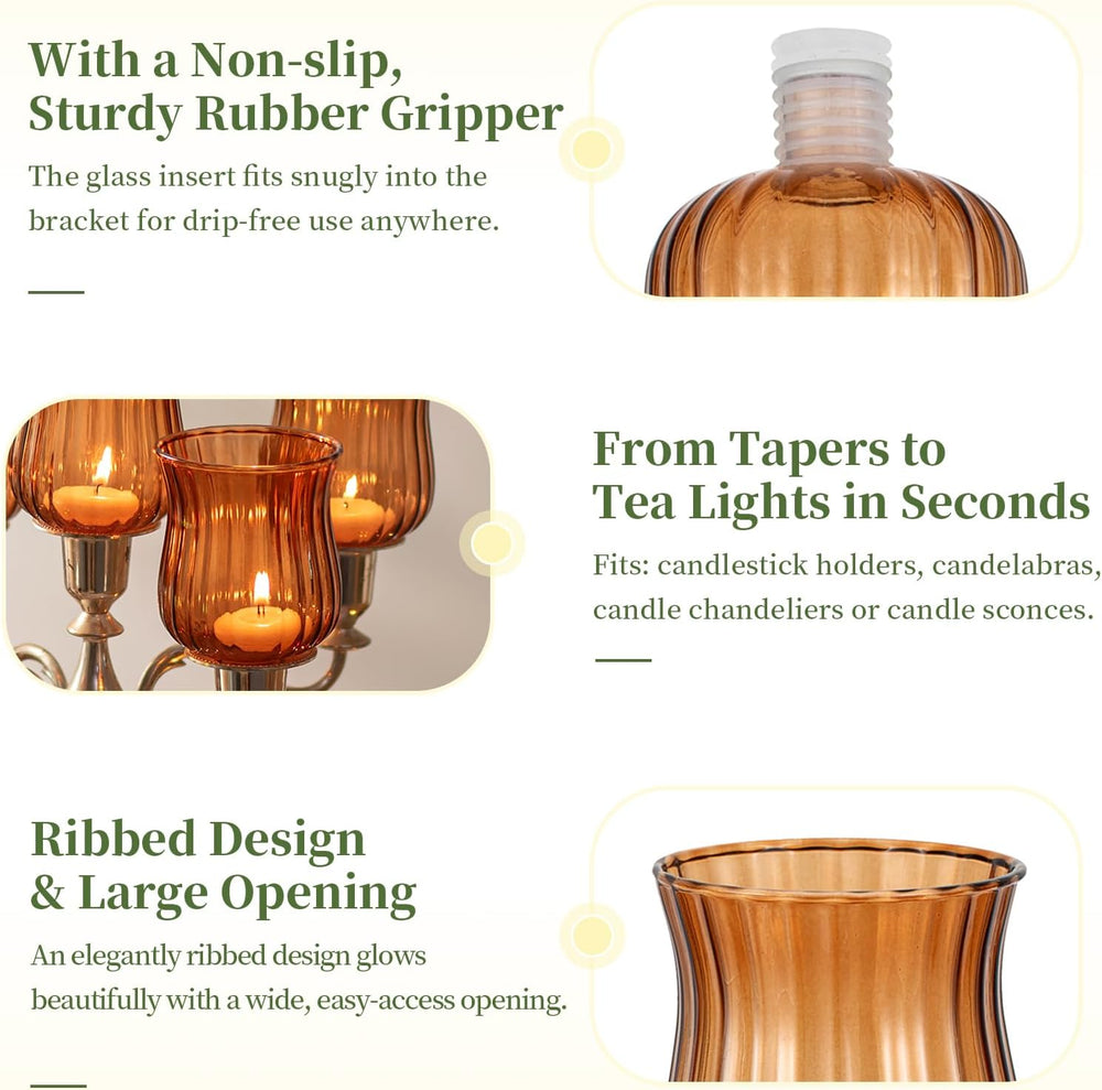 Glasseam Amber Tea Candle Holders 5Pcs Glass Votive Cup with Peg for Taper