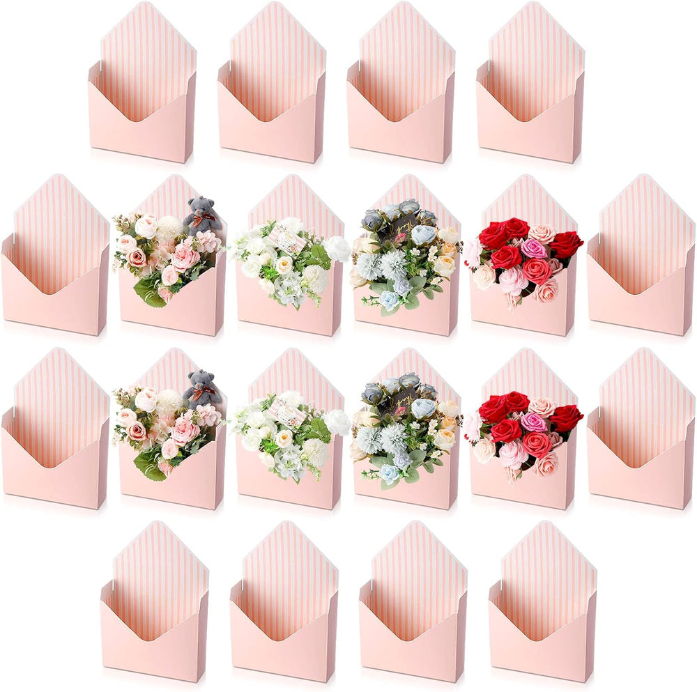 Geyee 20 Pcs Graduation Floral Bouquet Envelope Boxes Pink Flower Bouquet Pac...