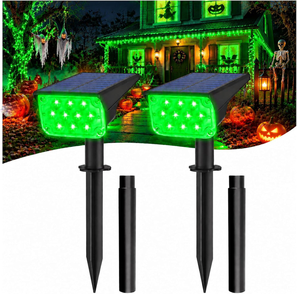 T-SUNUS Green Solar Spotlights 2 Pack IP65 Waterproof Dusk-to-Dawn Garden