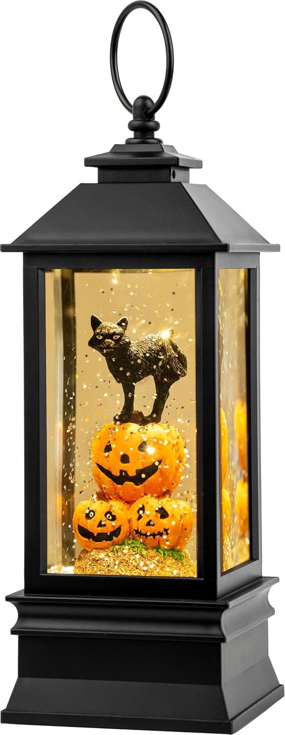 Halloween Snow Globe Lantern Water Glittering Spooky Witch' s Black Cat i...