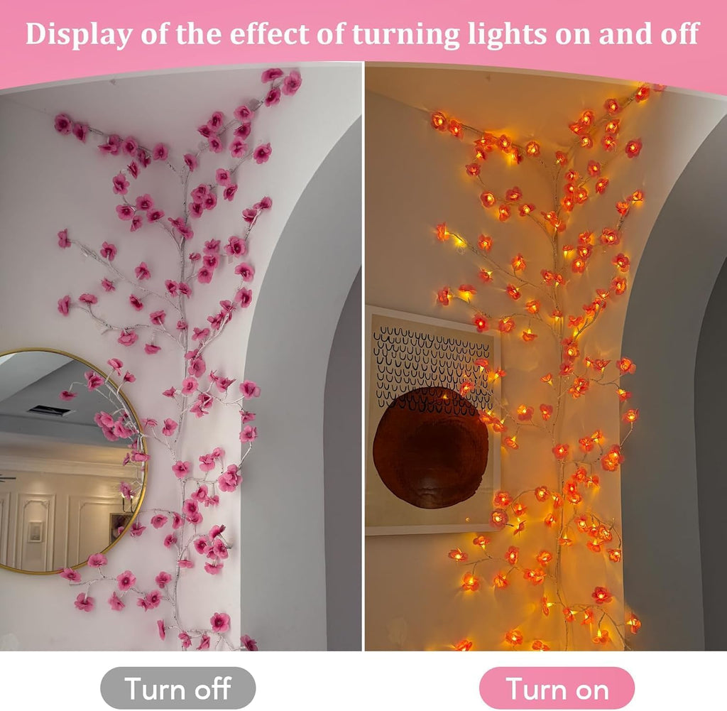 nidisetpjas cherry blossom lights with remote, 7.5 ft, side view