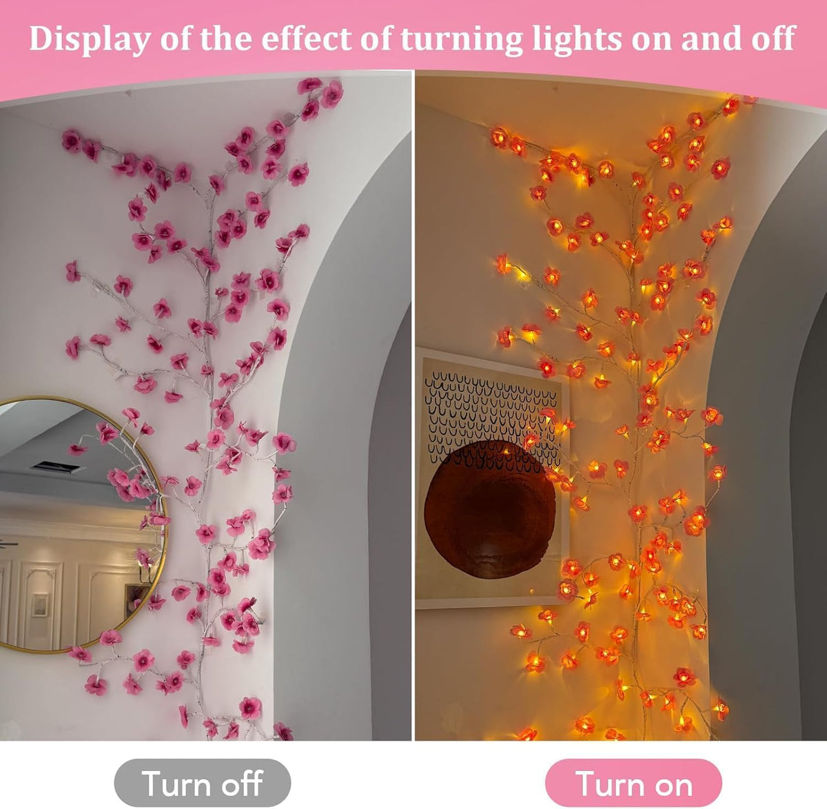 nidisetpjas cherry blossom lights with remote, 7.5 ft, side view