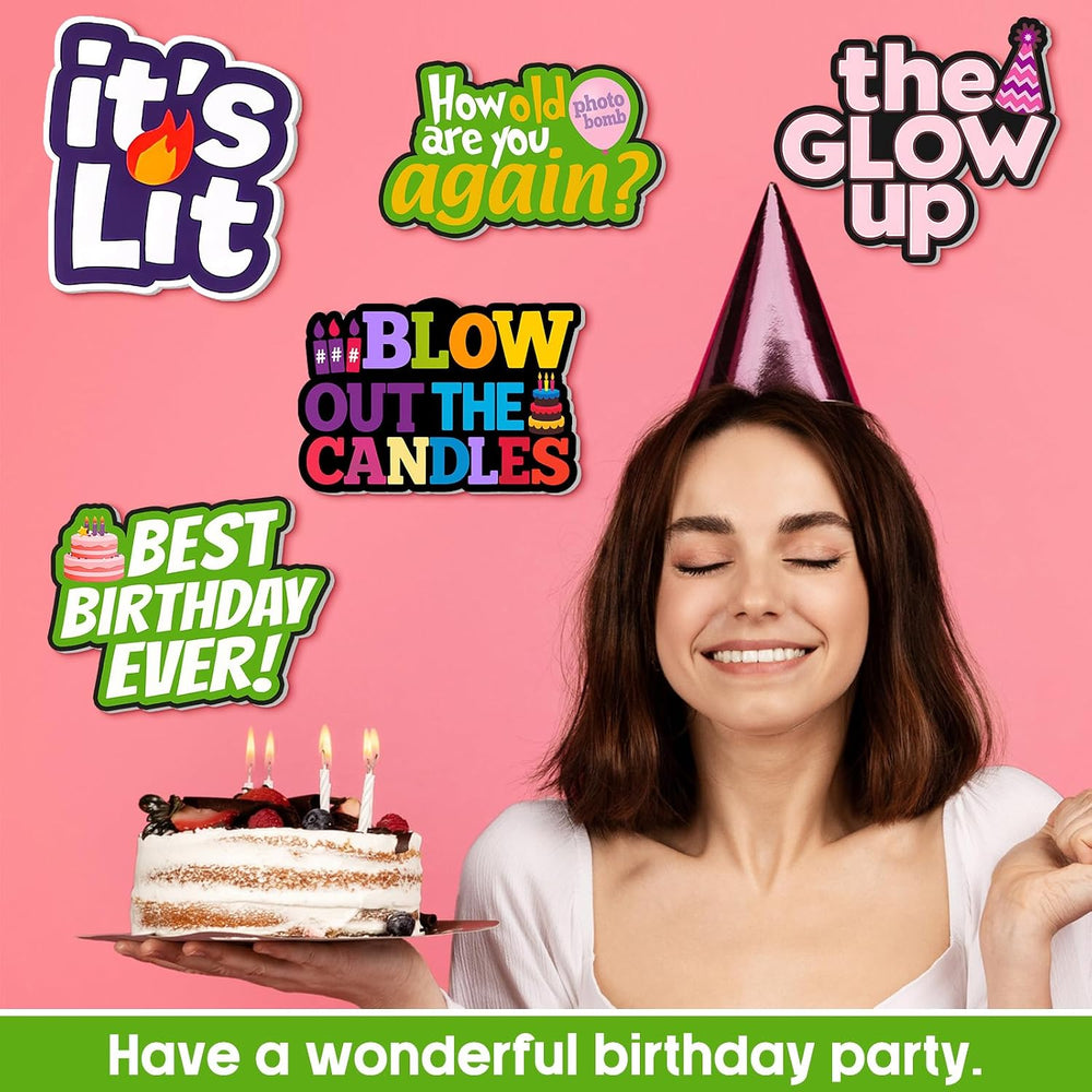 Beeveer 24 Pcs Birthday Photo Booth Props Single Sided 9" Photo Booth Props