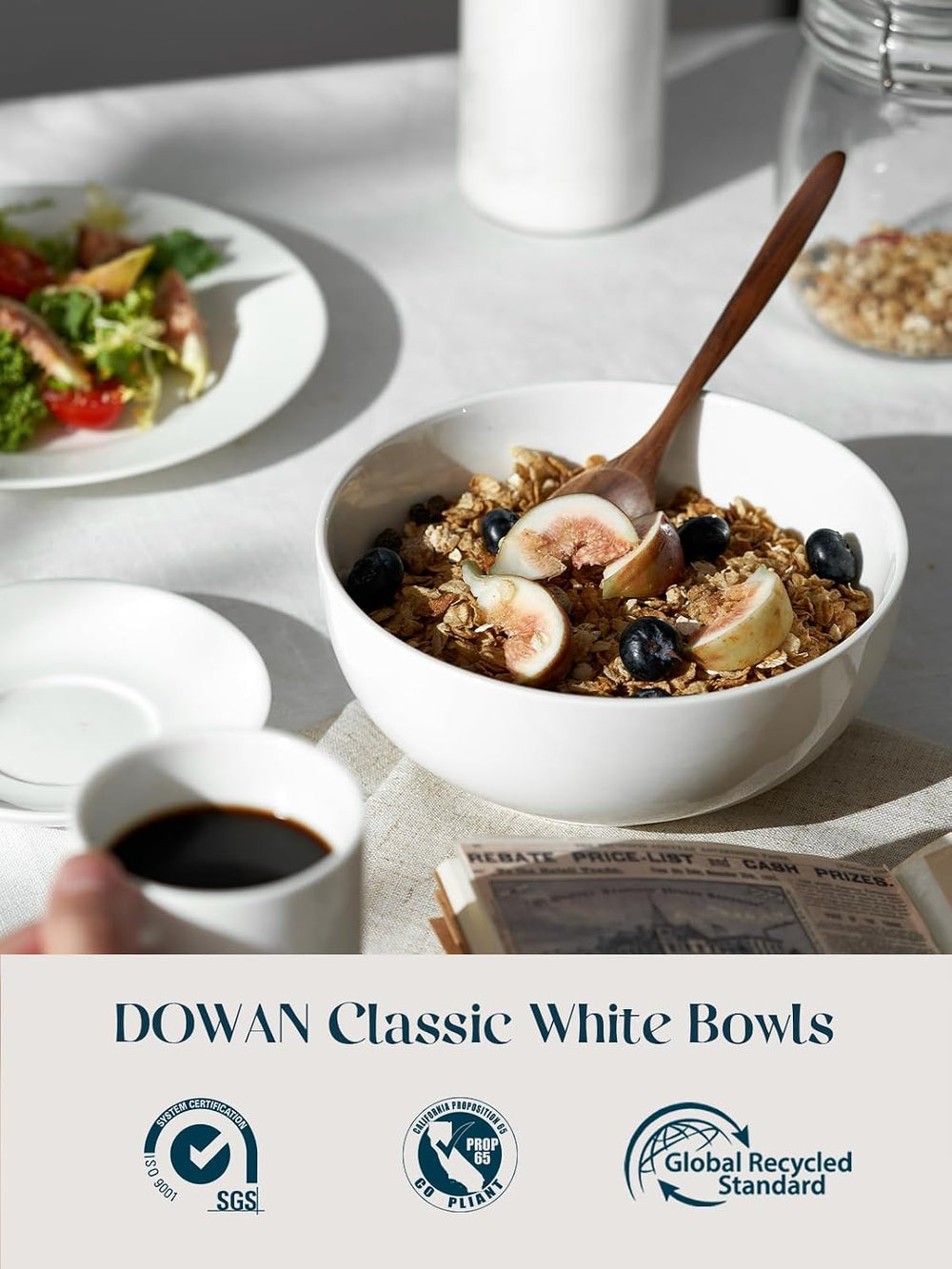 DOWAN 39 OZ Soup Bowls Set of 4 - Large Cereal Bowls, White Ceramic Big and D...