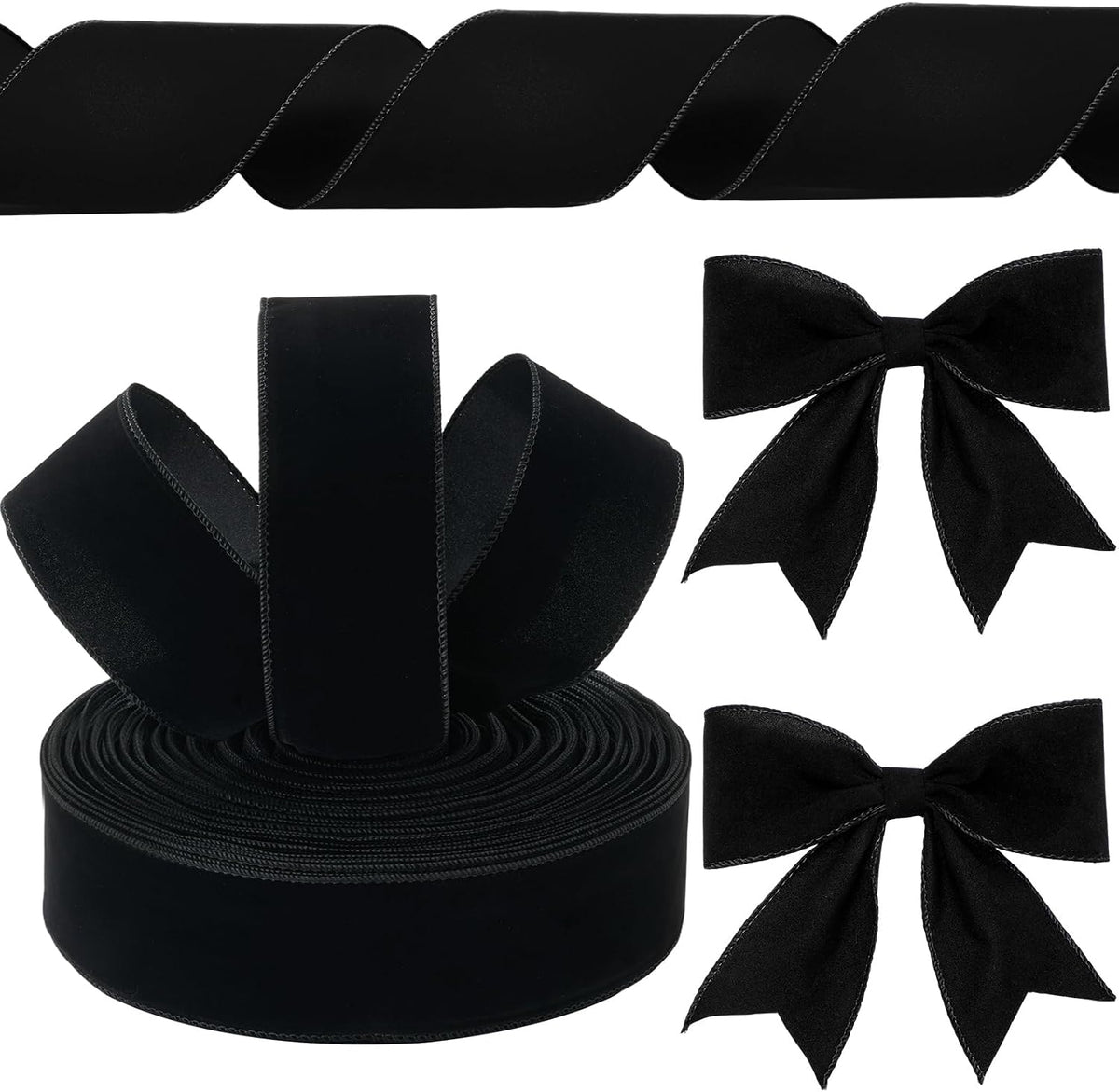 Yungyan Velvet Ribbon Gold Edge, 2.5 Inch X 100 Yards, Black