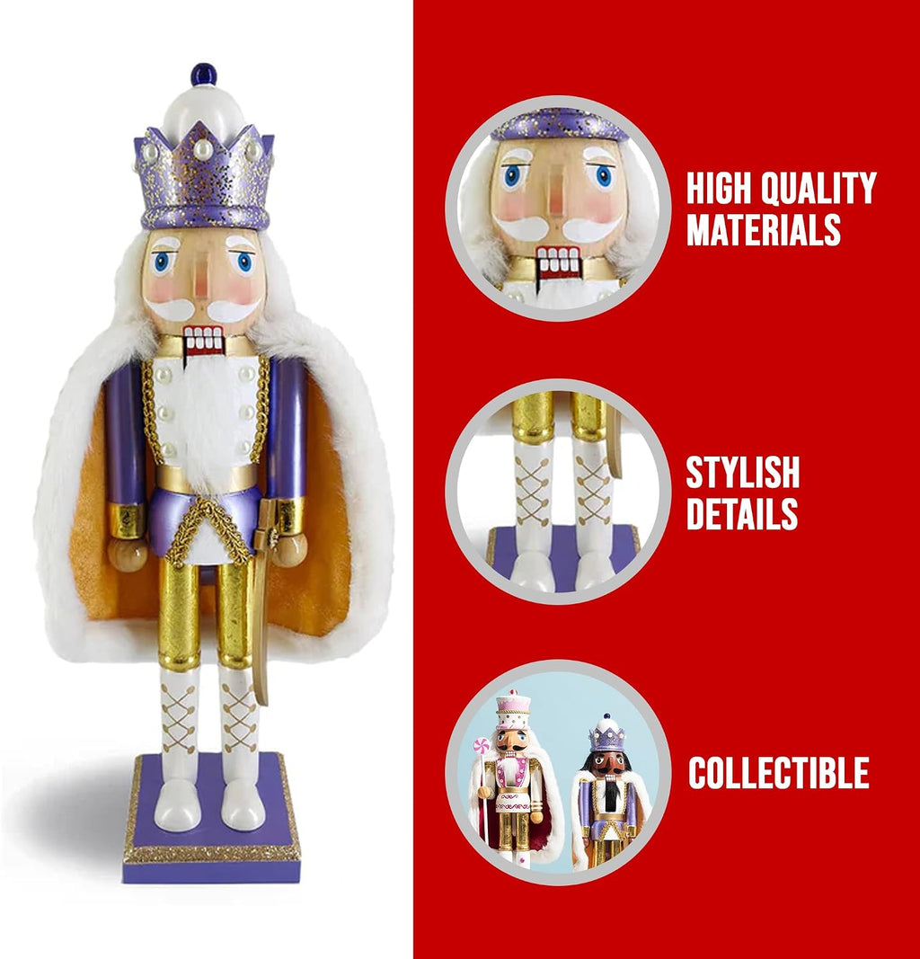 Nutcracker Ballet Gifts, Nutcracker Christmas Ornaments, Wooden Figure Decoration with Rose Gold Glitter Uniform for Holiday Home Decor, 15 Inch, White Nutcracker King Style 3
