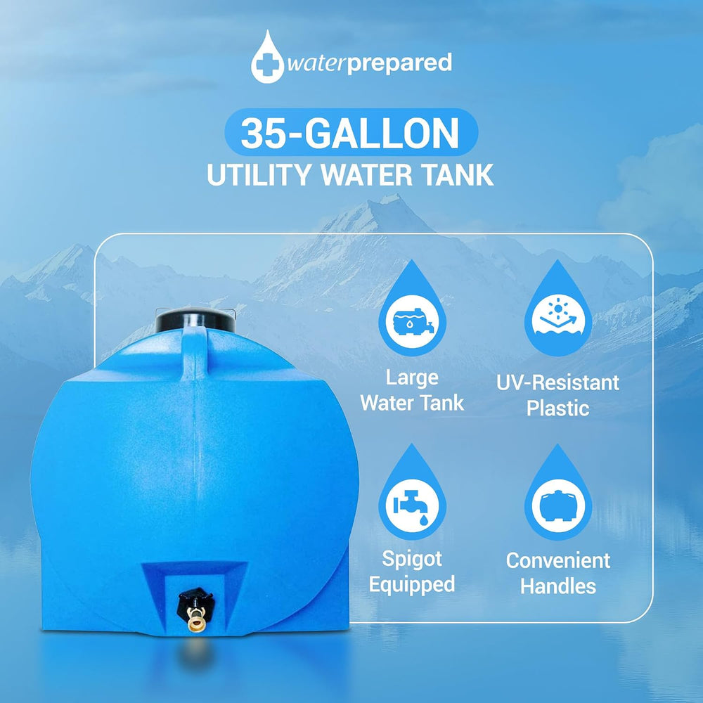 WaterPrepared 35 Gallon Portable Utility Water Tank, Blue