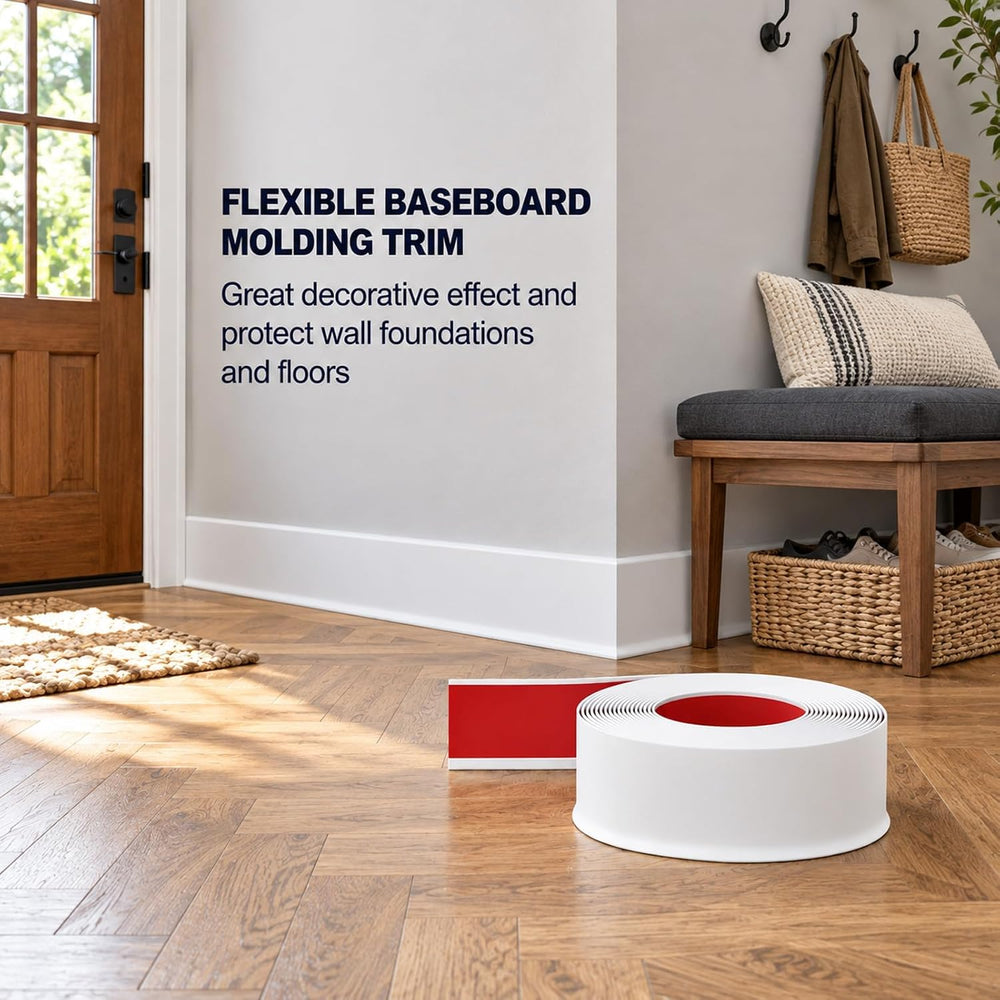 Peel and Stick Vinyl Baseboard Trim, 6 in x 20 ft Vinyl Wall Base, White
