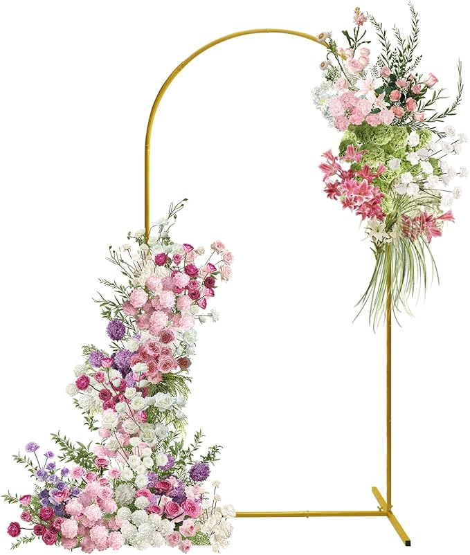 U+U 7.2FT Arch Backdrop Stand, Gold Arch Stand for Wedding Birthday Party Bridal Baby Shower Balloon Arch Decoration