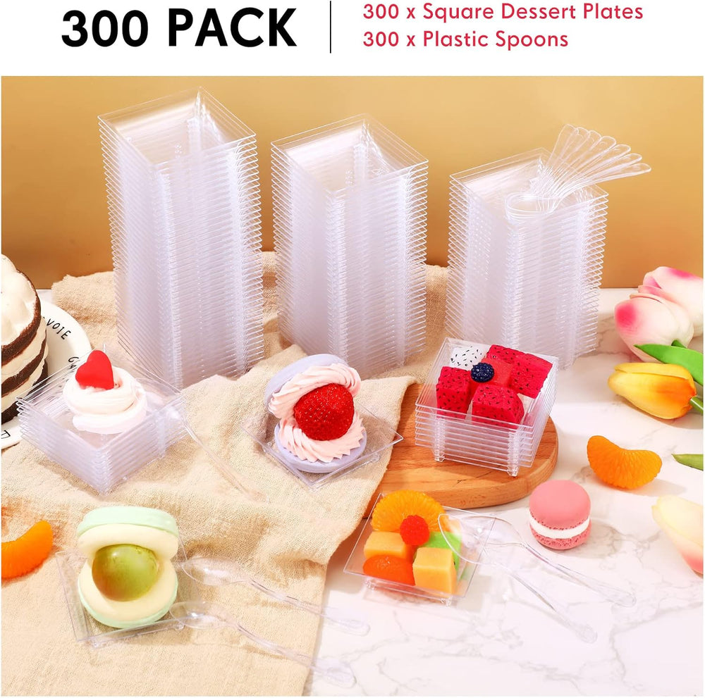 300 Sets Mini Dessert Plates with Spoons 1 oz 2.4 in, Elegant