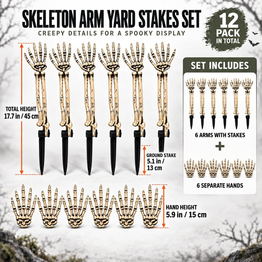 Halloween Decorations Outdoor, 12Pcs Skeleton Hands & Arm Yard Stake Set