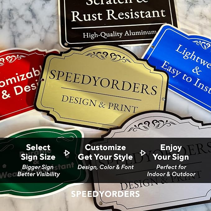 Custom Outdoor Personalized Aluminum Driveway Signs - Waterproof USA Made, Design 3 Metallic Silver 18x12