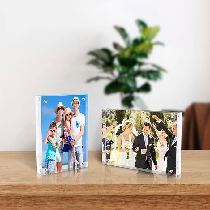 5x7 Inches Acrylic Picture Frames 3 Pack, Double Sided Magnetic Photo Frames,Free Standing on Desk or Table Clear Picture Frames