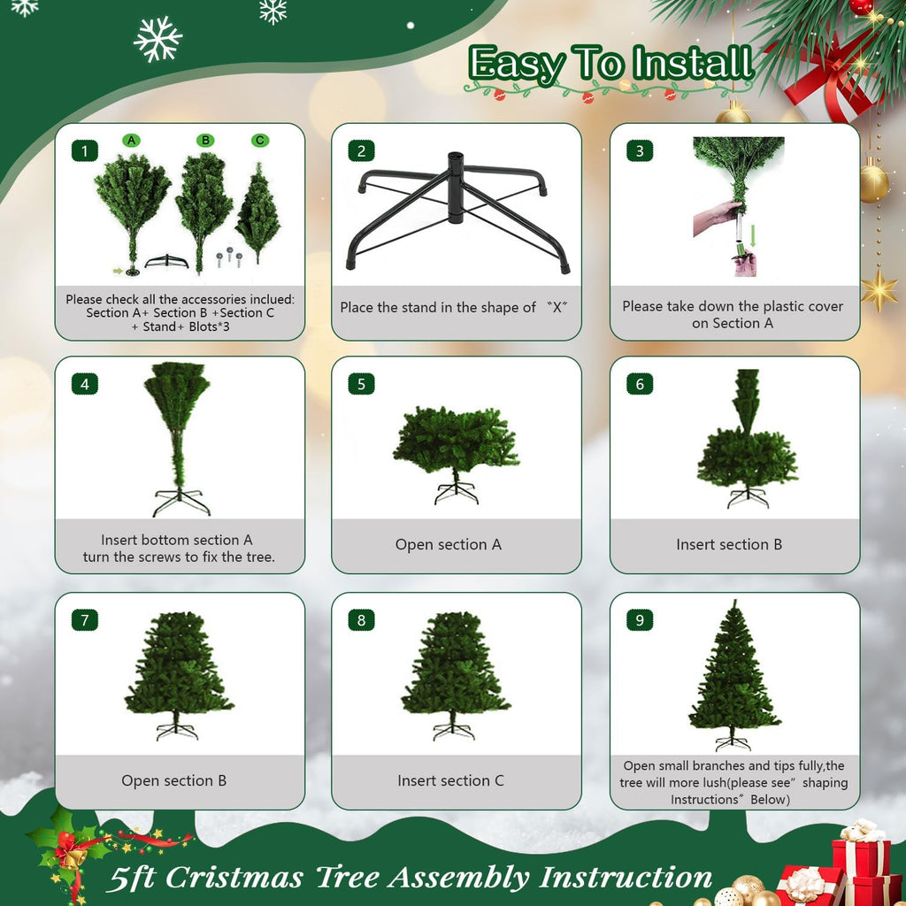 5ft Green Artificial Christmas Tree,Arbol de Navidad Small Fake Xmas Tree