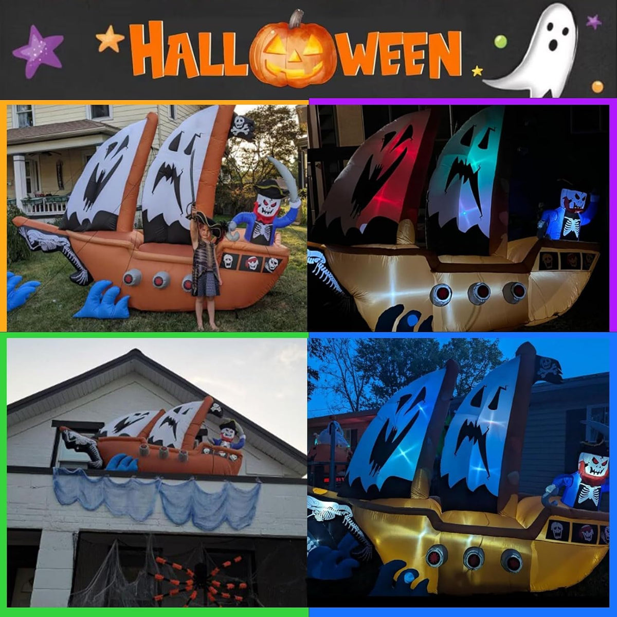 10ft length halloween pirate ship inflatable with pirate showing dimensions