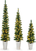 HAPPYGRILL Set of 3 Pencil Christmas Tree, 3' 4' 5' Prelit Slim Xmas Tree