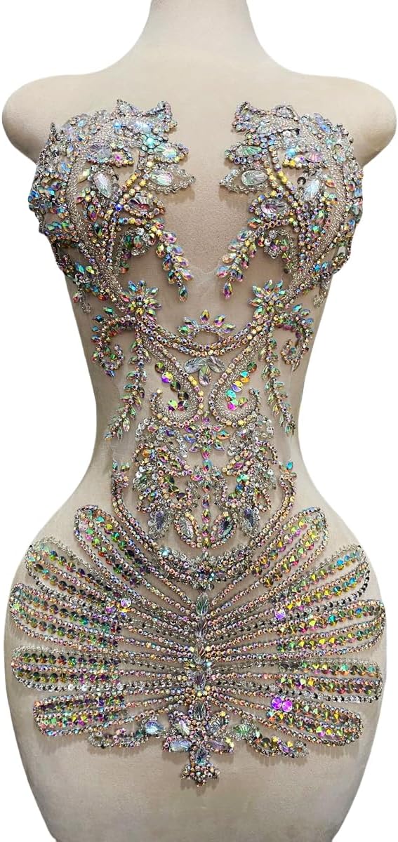 Pure Handmade Beads Rhinestones lace Applique Bodice Patches Trimming sew on ...