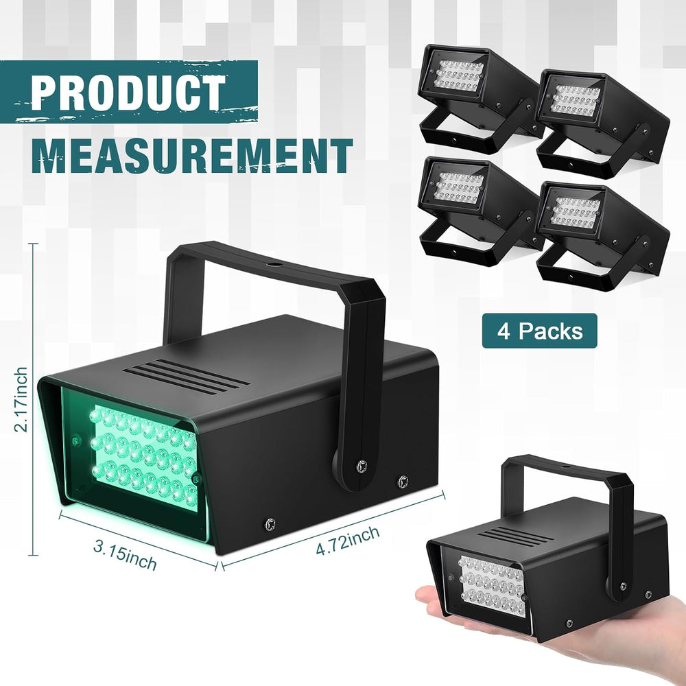Treela 4 Pack Strobe Party Light Small Bright LED Outdoor, Green, 24 LED