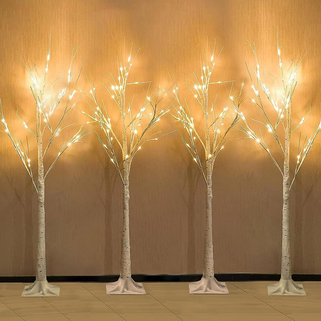 4ft lighted birch trees, 192 led twinkling trees, side view