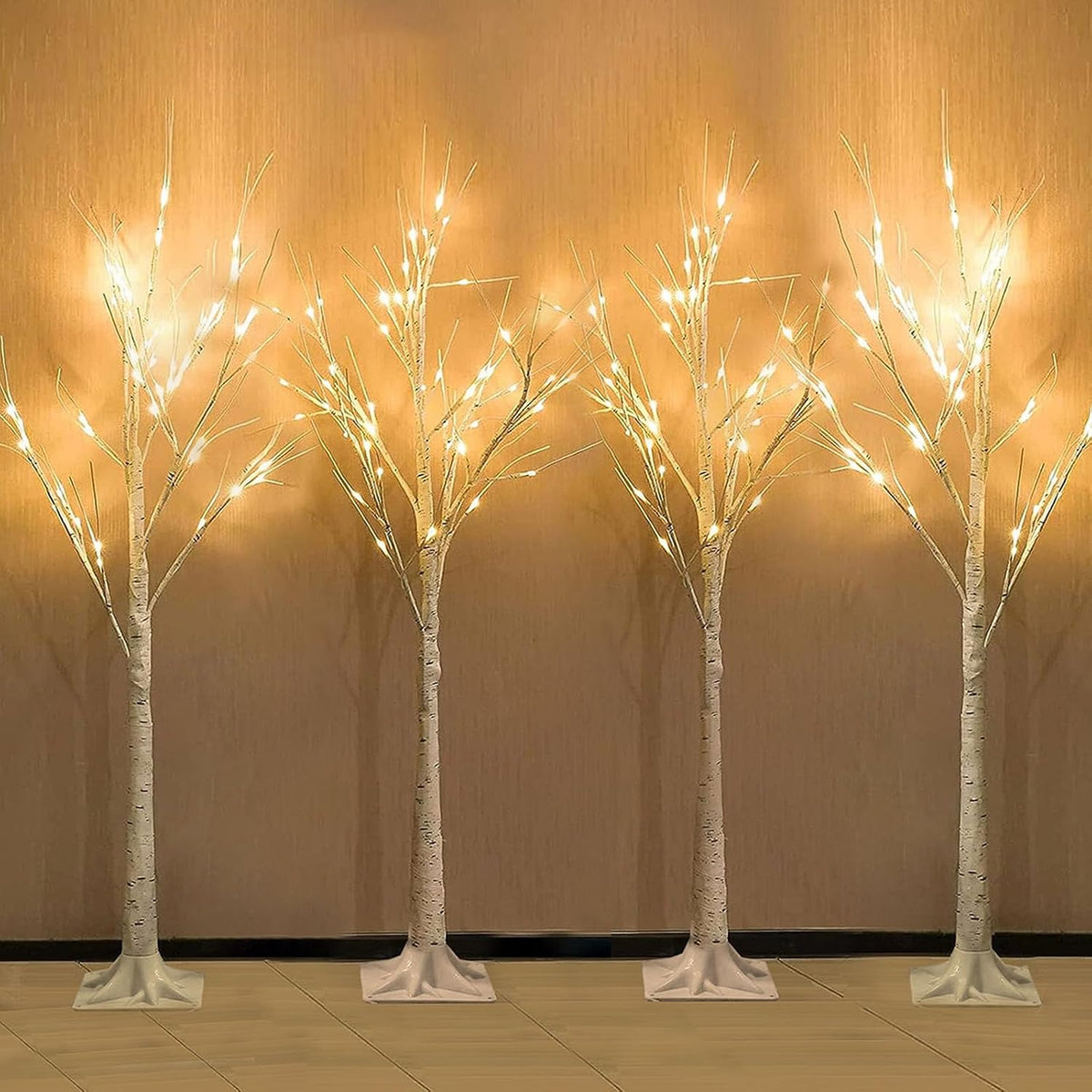 4ft lighted birch trees, 192 led twinkling trees, side view