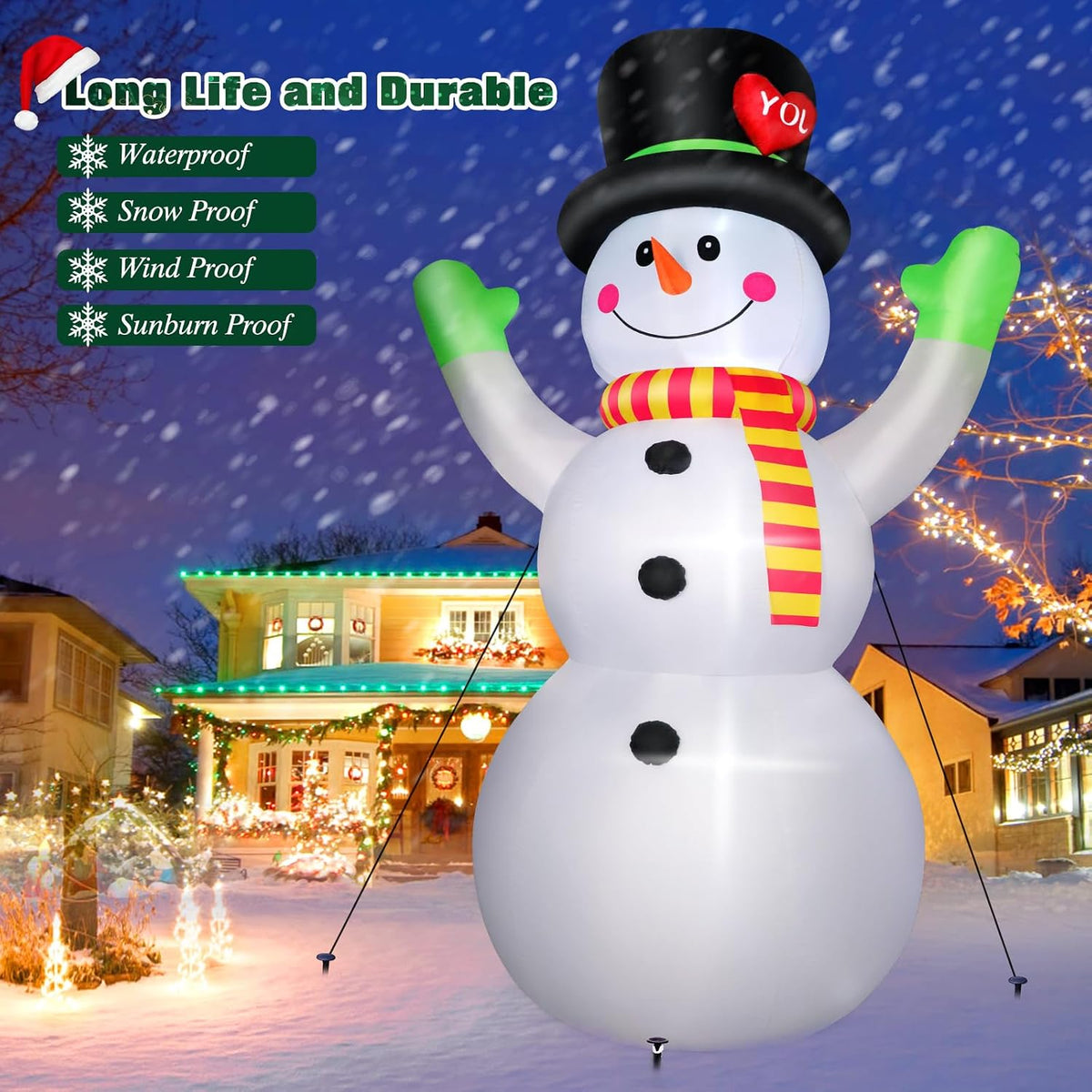 10 ft christmas inflatables snowman outdoor yard decorations, side view
