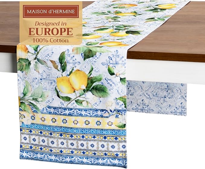 Maison d' Hermine Table Runner 100% Cotton Double Layer Table Runners 108 inches Long Decorative for Home Kitchen Dining Party Baby Shower Wedding Bridal Shower Spring Summer (Citrus, 14.50" x 108")