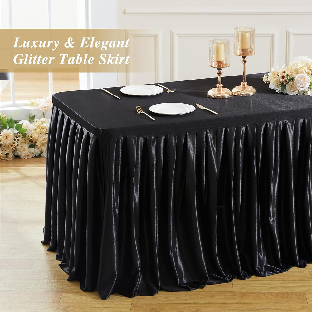 8 Pack 8ft Black Satin Tablecloths for Rectangle Tables Spandex Table Cover