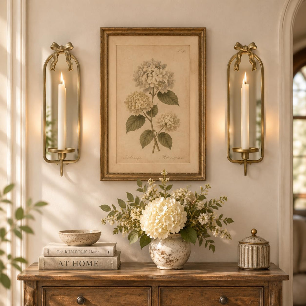 Gold Mirrored Candle Sconces Set of 2 with Arch Metal Frame