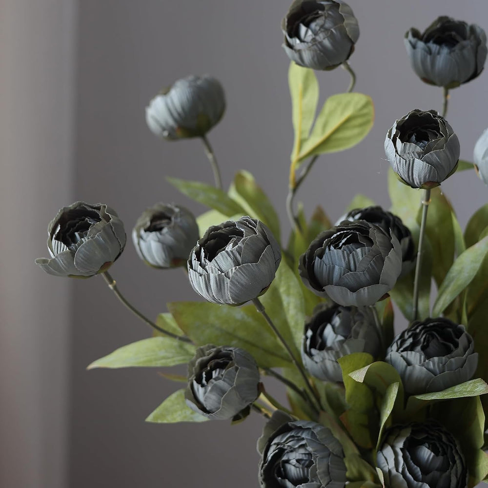 6 Pcs 27" Faux Silk Peony Artificial Flowers Stems for Vase (Dark Gray)