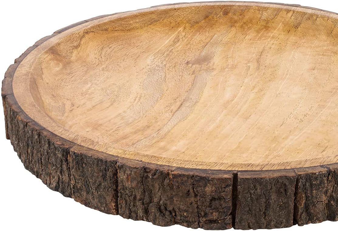 gocraft round wooden serving platter with tree bark, side view