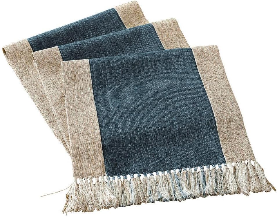 Farmhouse Navy Faux Linen Dining Table Runner 15 x 86.5 Inch Blue