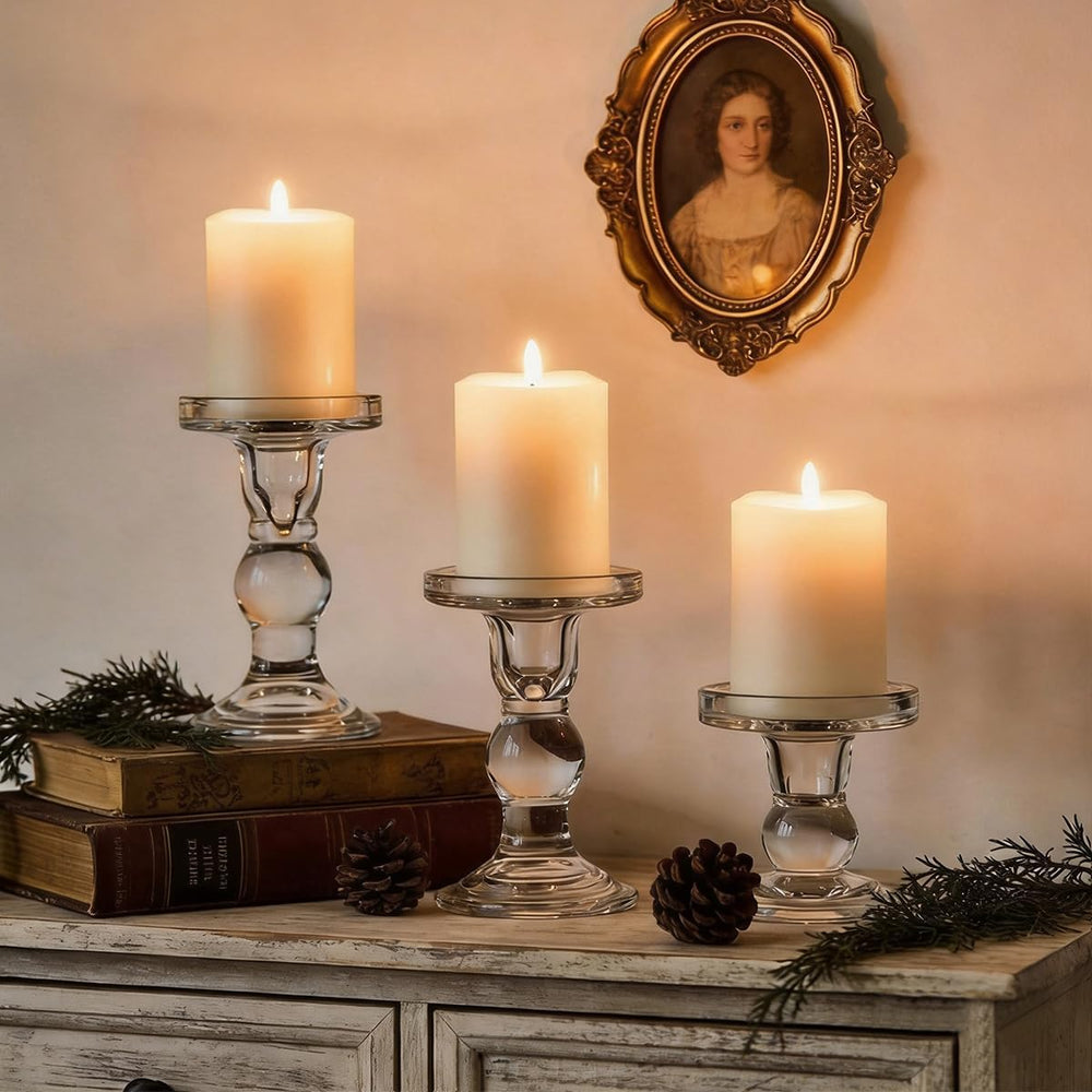12 Pcs Candle Holders for Pillar Candles, Clear Crystal Candlestick Holder