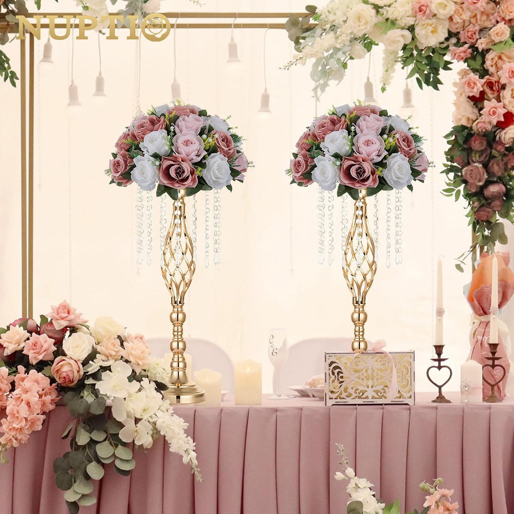 NUPTIO Large Artificial Flower Centerpieces: Dusty Rose & White Fake Balls