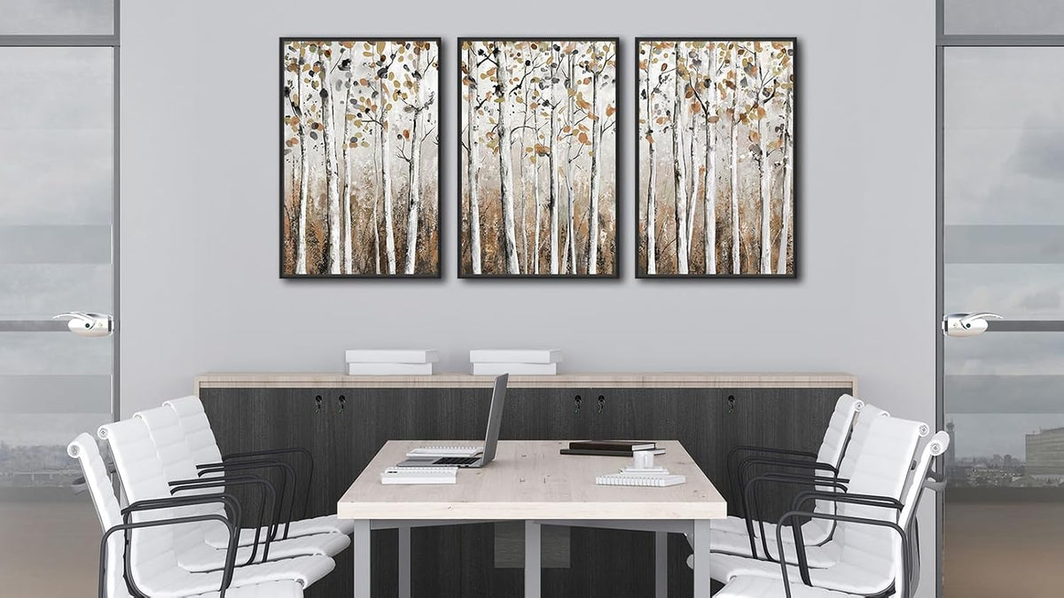 large framed tree wall art, abstract birch forest, view 9