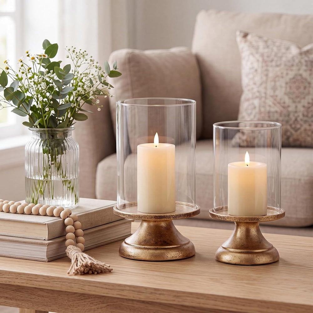 Set of 2 Hurricane Candle Holder with Glass Base,Elegant Style