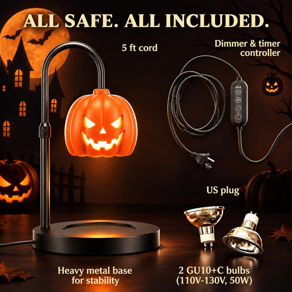 Pumpkin Halloween Candle Warmer Lamp,Spooky Gothic Home Decor with Timer &amp...