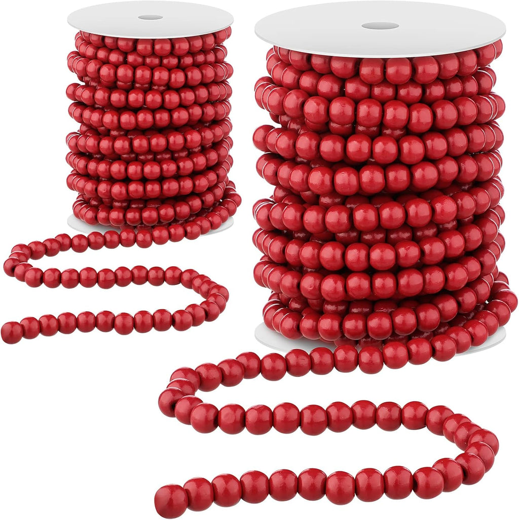 Giegxin 2 Pcs Christmas Red Wood Bead Garland 66 Feet in Total Farmhouse