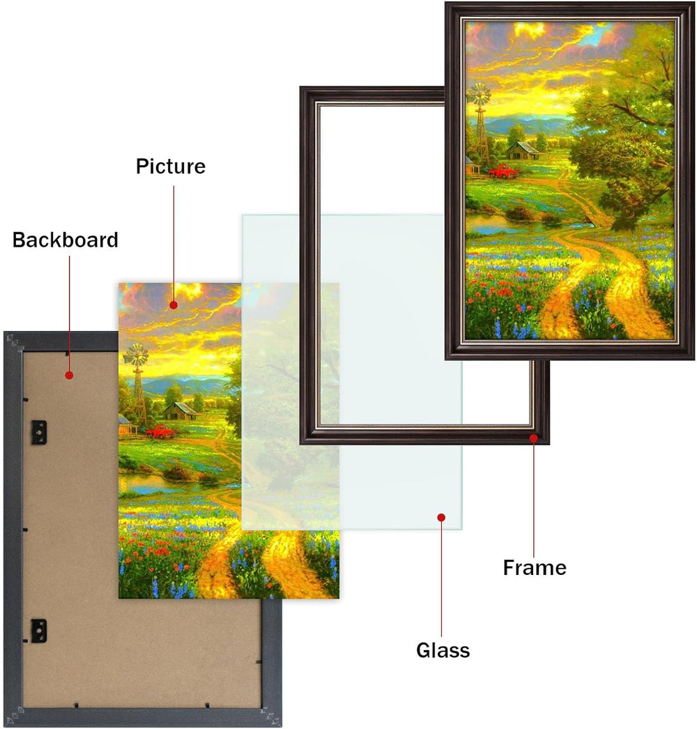 12x18 Ornate Picture Frame,Real Glass Front,Brown