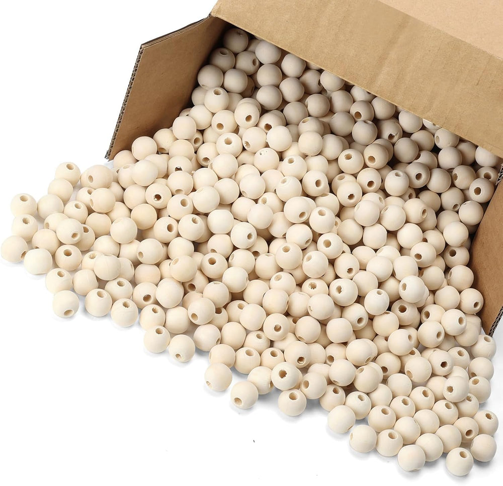Natural Wood Beads Bulk Unfinished Round Wooden Beads for Jewelry Making, DIY...