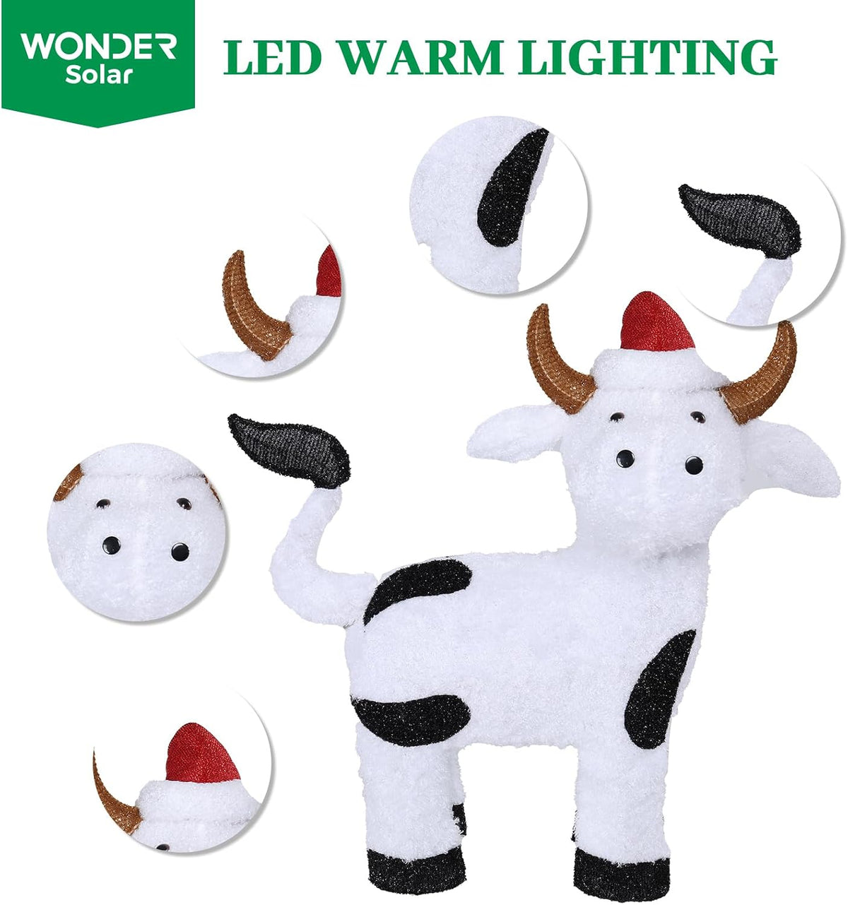 light up cow christmas outdoor decoration, farm animal, side view