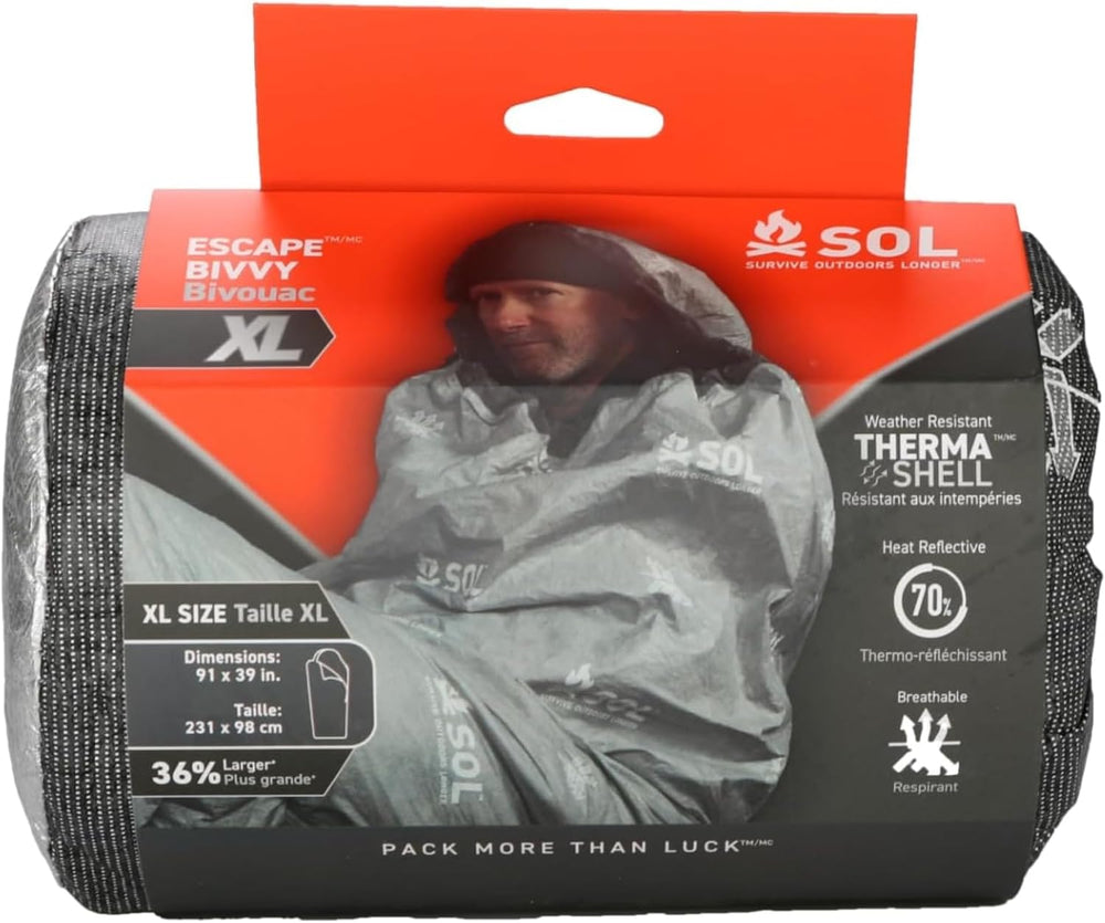 SOL Escape Bivvy XL with Hood, Reflects 70% Body Heat, Gray, 91" x 35"