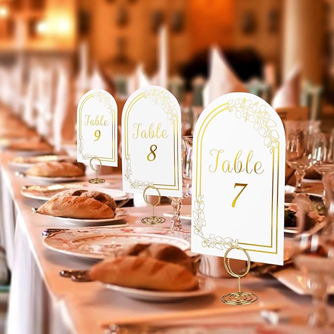 Wedding Table Numbers 1-40, 40 White Gold Cards with 40 Gold TableNumber Holders for Wedding Reception(Card and Holder) (Set of 40)