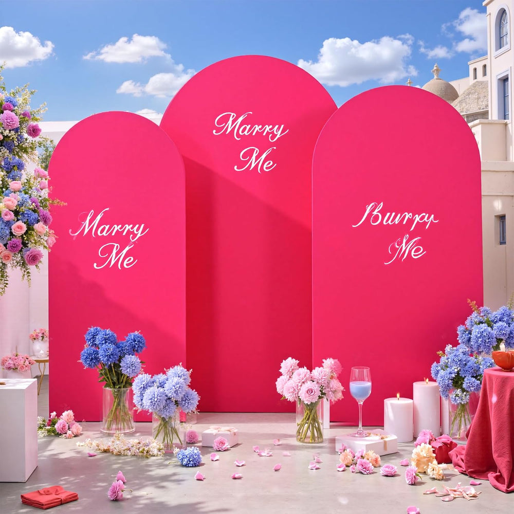 Hot Pink Arch Backdrop Cover Set of 3 (7.2ft, 6.6ft, 6ft), Double-Sided Spand...