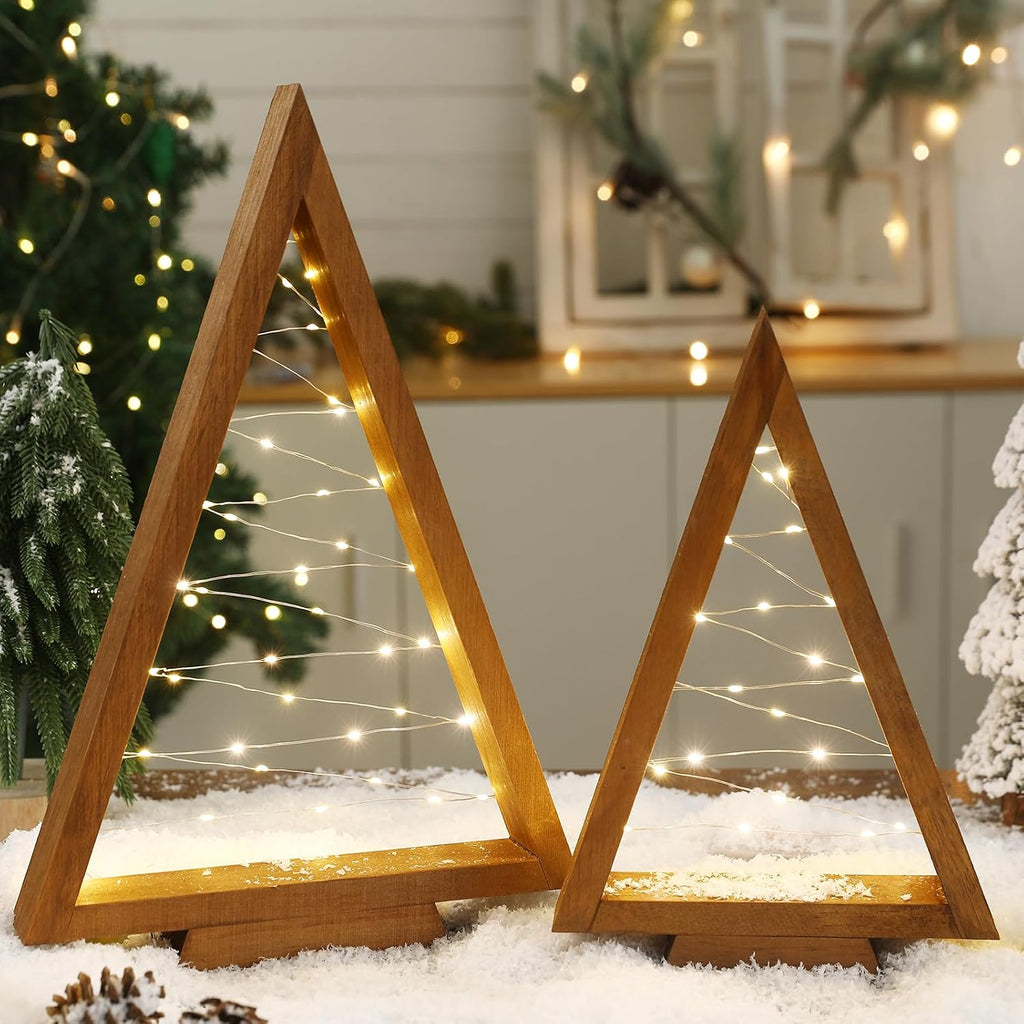 festalmart christmas decorations-2pcs light up wooden christmas tree on a desk or shelf